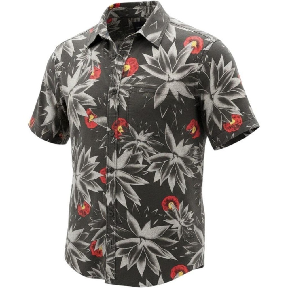 Quiksilver Mens Shirt Size L Black Floral Modern Fit Short Sleeve Button UP